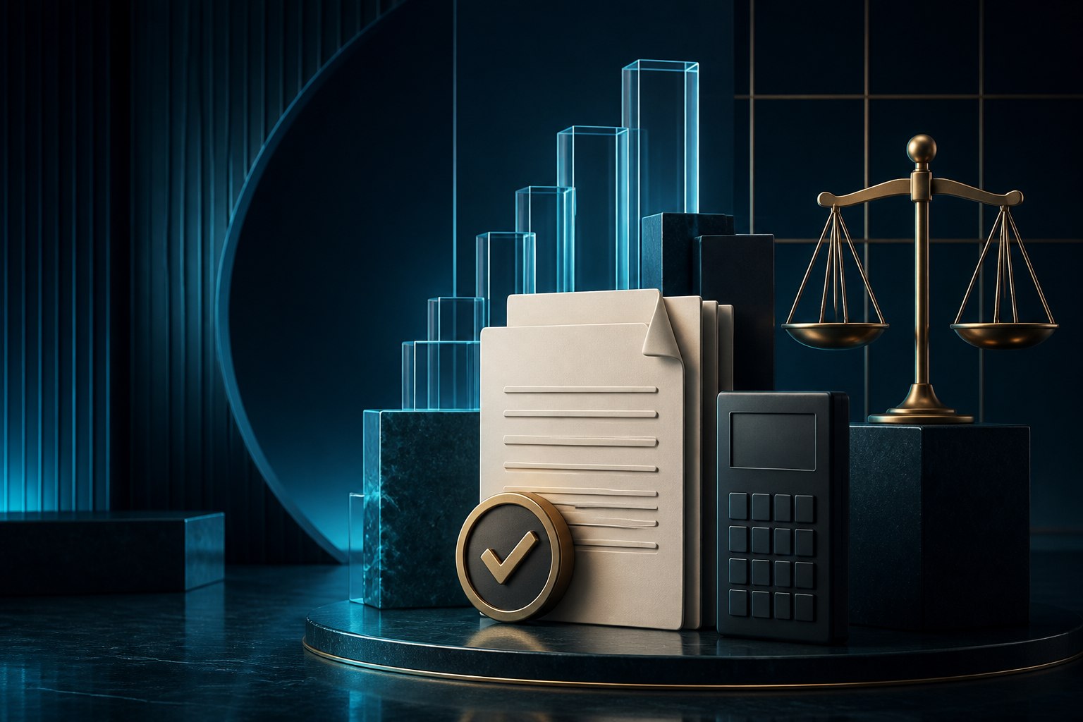 Premium illustration of business compliance, tax and legal documentation